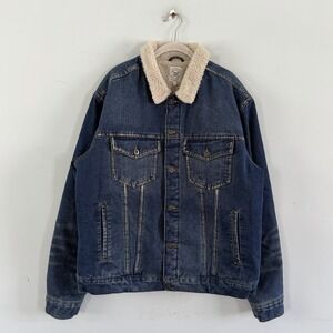 NWT True Craft Denim Sherpa Lined Mens Trucker Jacket